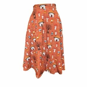 Whimsical Gnome A-Line Skirt Size Medium Orange Cottagecore Woodland Fairycore